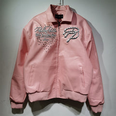 WHO DECIDES WAR Pink Embroidered Bomber Jacket Unisex Oversized Streetwear Varsity Jacket