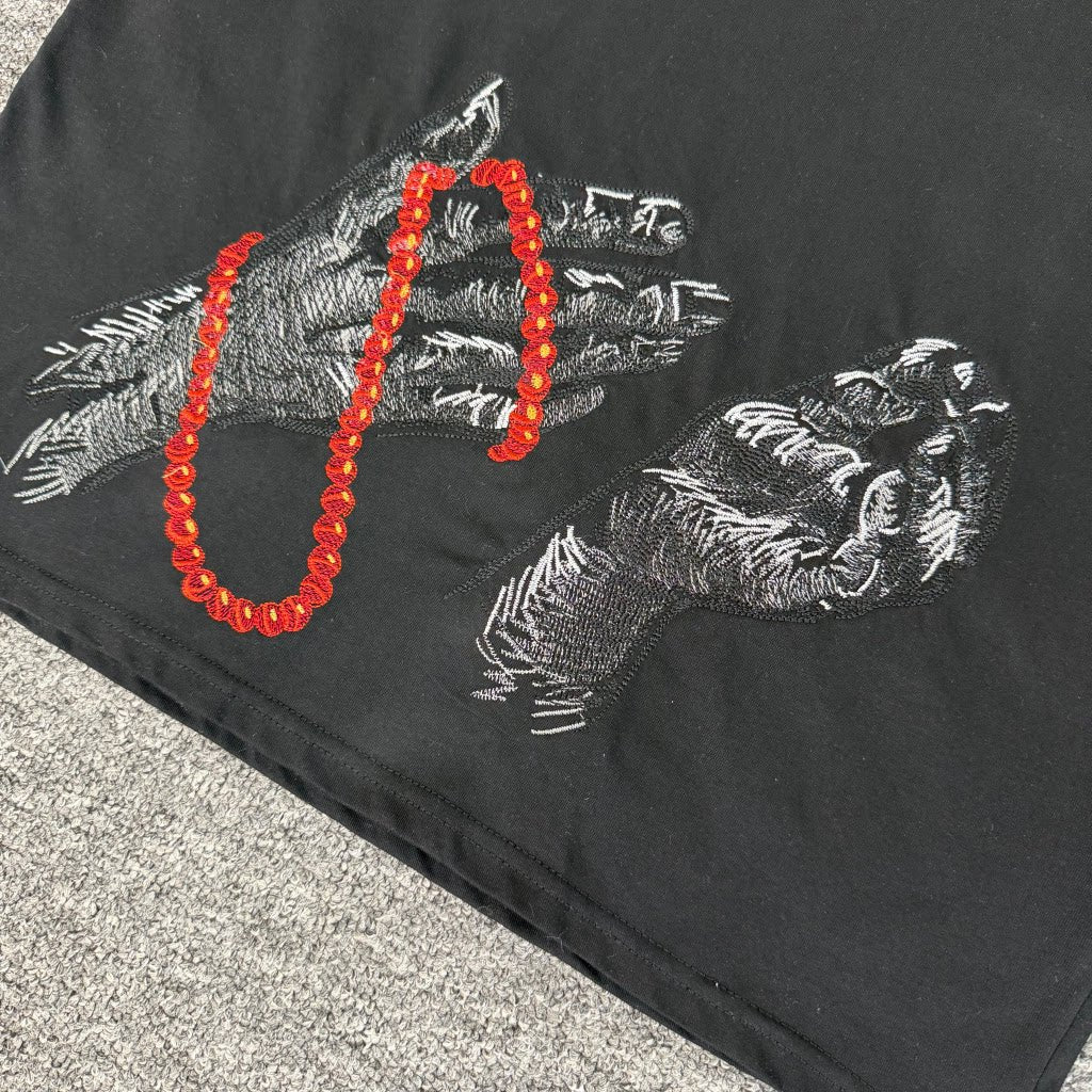 Derschutze American Street Style Heavy Embroidery Short-Sleeve T-Shirt, Unisex Loose Fit Hip Hop Pure Cotton Trendy Top