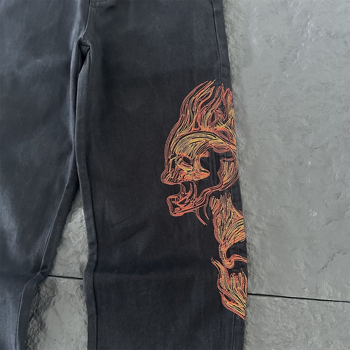 derschutze high-street style embroidered jeans for women, black straight-leg wide-leg pants, trendy and versatile fashion brand trousers.