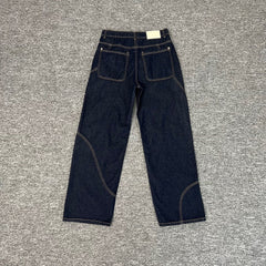 Derschutze trendy floral embroidered patchwork jeans for men and women, high street style, loose straight leg casual trousers.