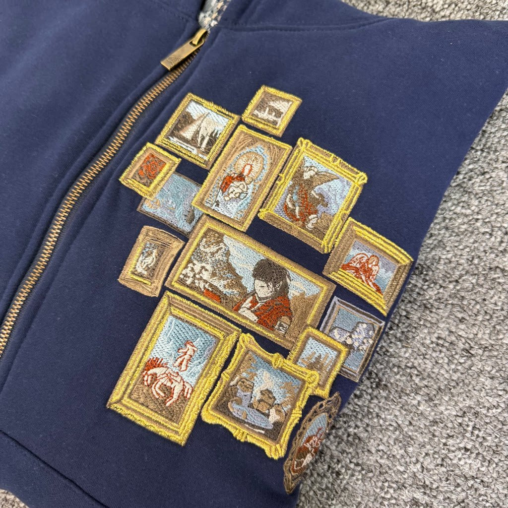Derschutze Gallery Embroidered Hooded Zip-Up Sweatshirt, Unisex Loose-fitting Casual Cardigan Jacket