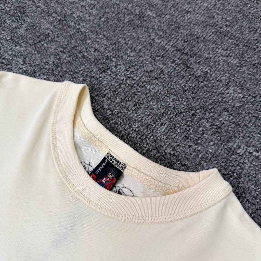 Derschutze Floral Embroidery Short-Sleeve Unisex Loose-Fit Crew Neck Pure Cotton Casual Printed T-Shirt