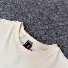 Derschutze Floral Embroidery Short-Sleeve Unisex Loose-Fit Crew Neck Pure Cotton Casual Printed T-Shirt