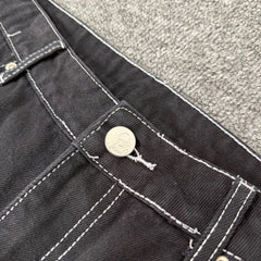 Derschutze Chinese Style Dragon and Tiger Embroidered Jeans, Unisex Wide-Leg Black Casual Trousers