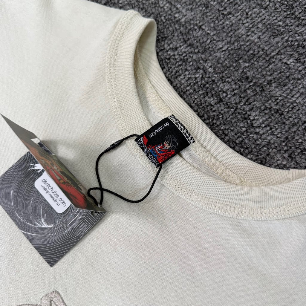Derschutze Heavy Embroidery Pattern Pure Cotton Short-Sleeve T-Shirt, Unisex Loose Casual Trendy Crew Neck Top
