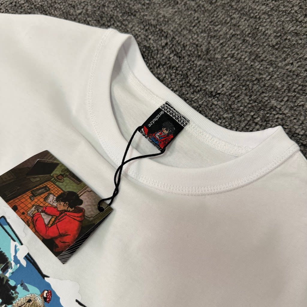 Derschutze Summer New Loose Crew Neck Short Sleeve T-Shirt, Unisex Casual Embroidered Print Top