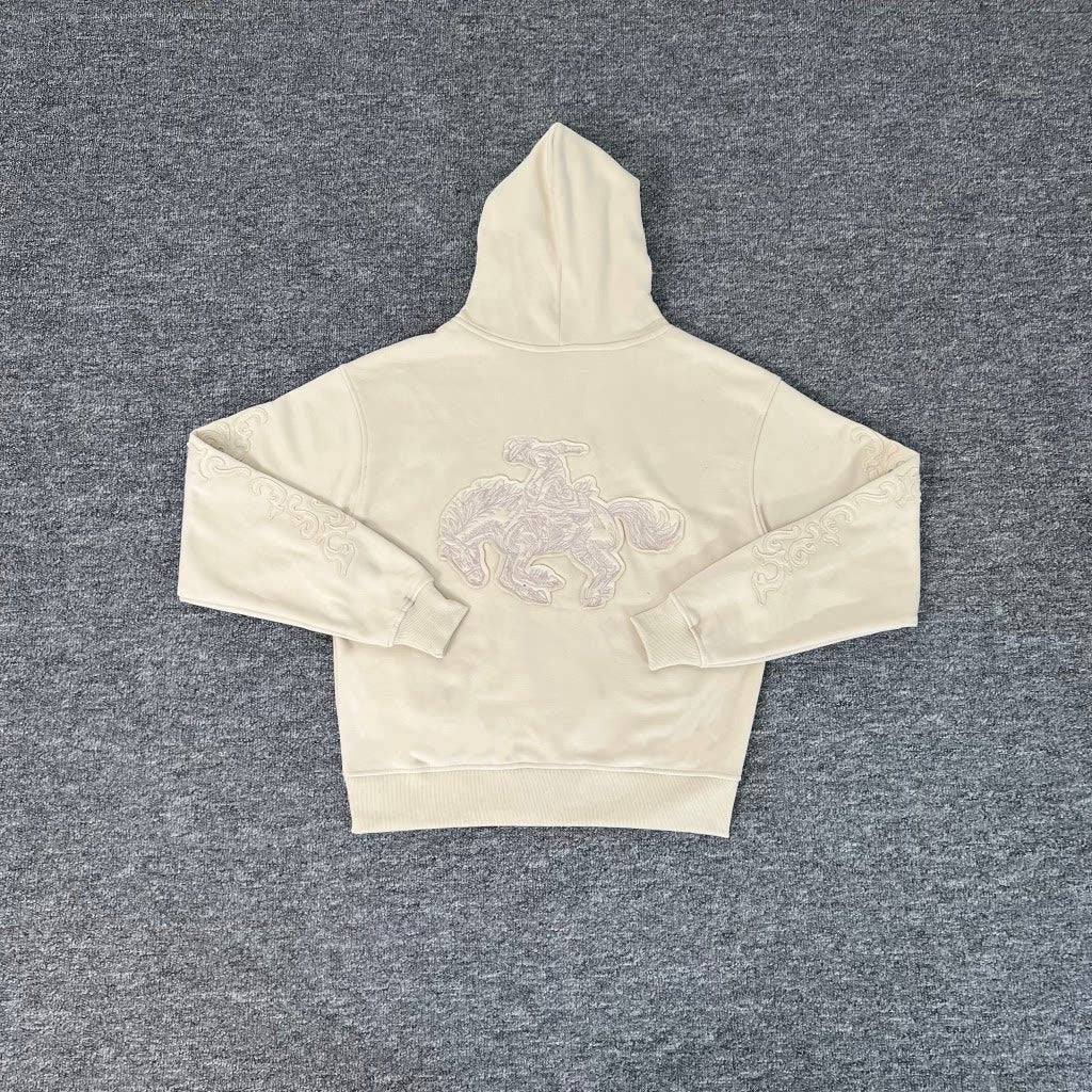 Derschutze western zip-up fleece jacket with appliqué embroidered horse cardigan hoodie