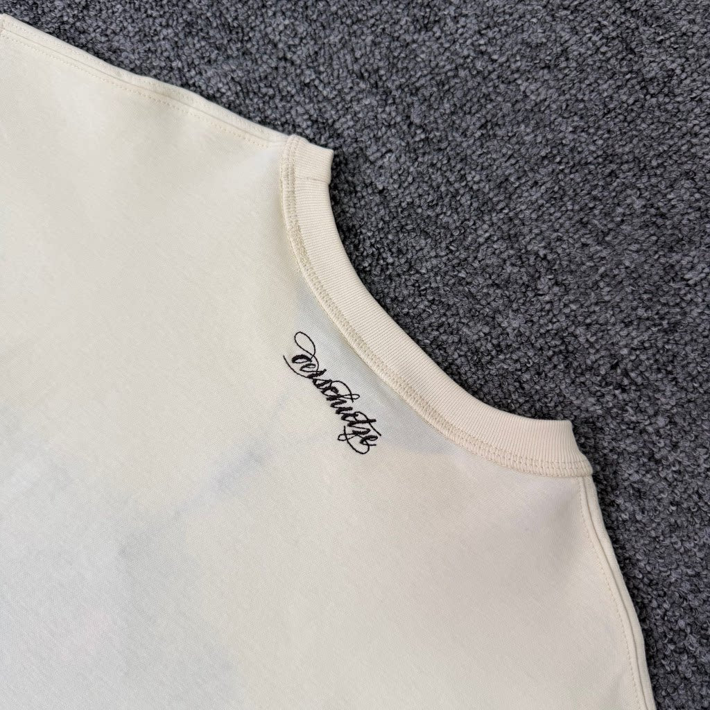 Derschutze Floral Embroidery Short-Sleeve Unisex Loose-Fit Crew Neck Pure Cotton Casual Printed T-Shirt