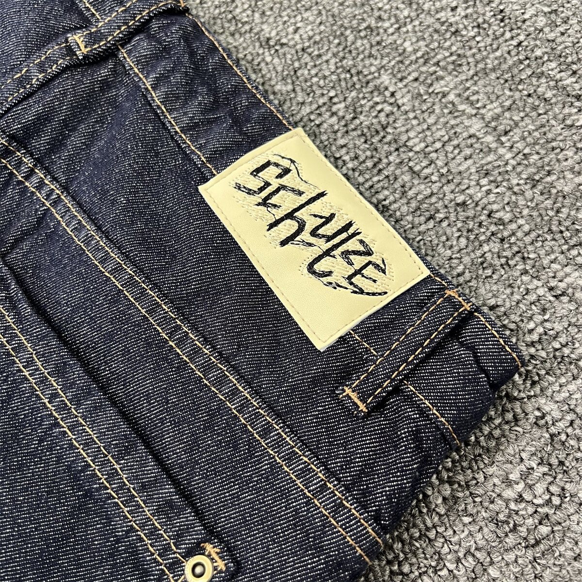 derschutze heavy-duty embroidered loose straight-leg jeans for men, retro hip-hop trendy casual trousers, long pants