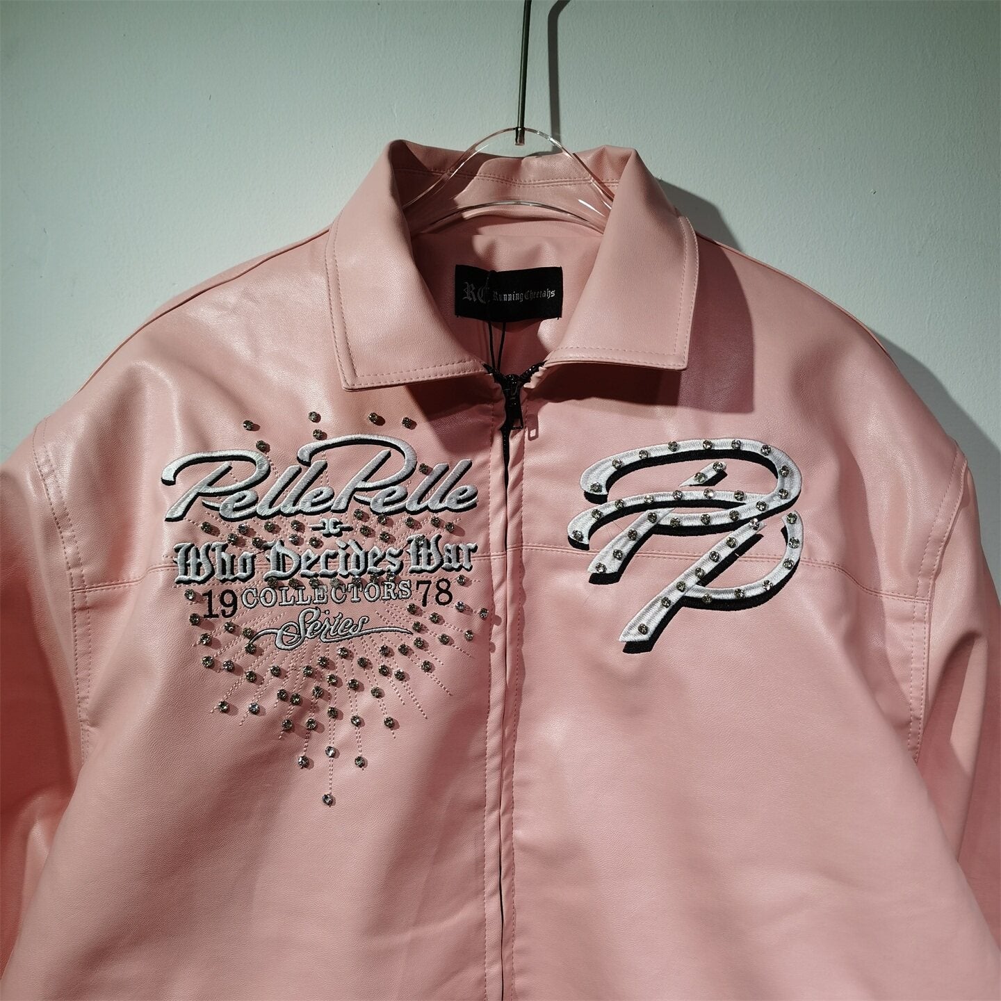 WHO DECIDES WAR Pink Embroidered Bomber Jacket Unisex Oversized Streetwear Varsity Jacket