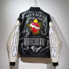 WHO DECIDES WAR Black Embroidered Varsity Jacket Unisex Oversized Streetwear Bomber Jacket