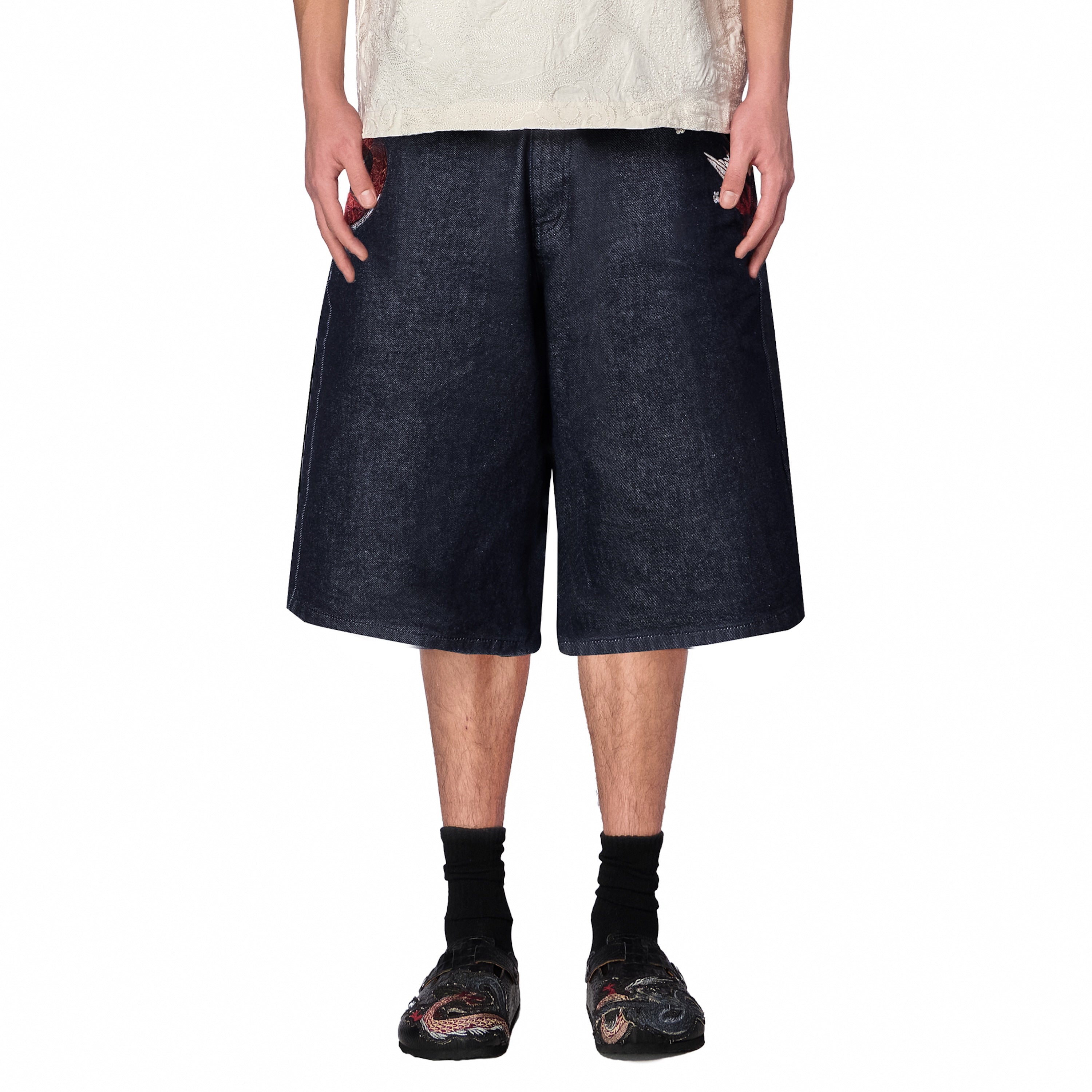 "yakuza" indigo raw Jorts 01