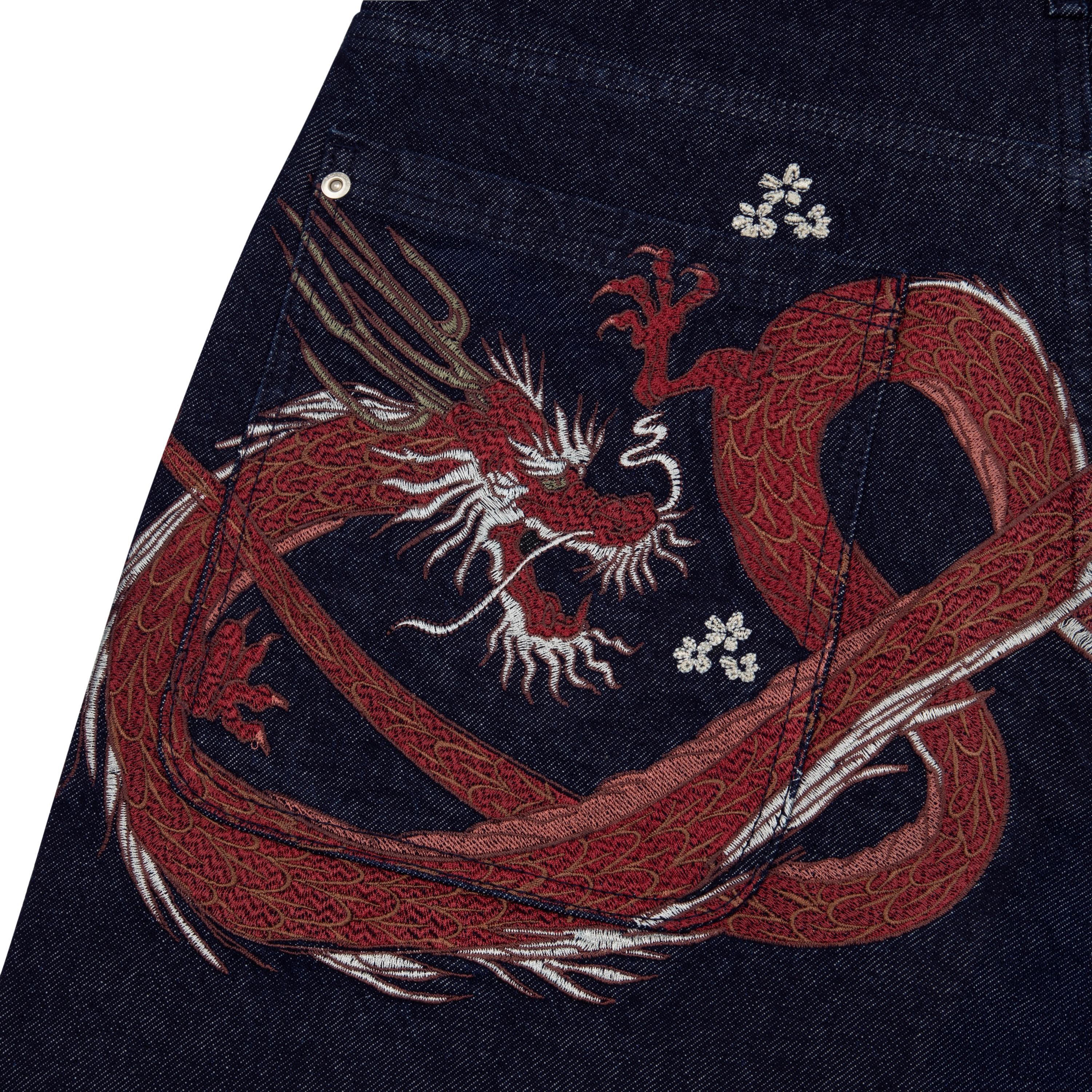 "yakuza" indigo raw Jorts 01