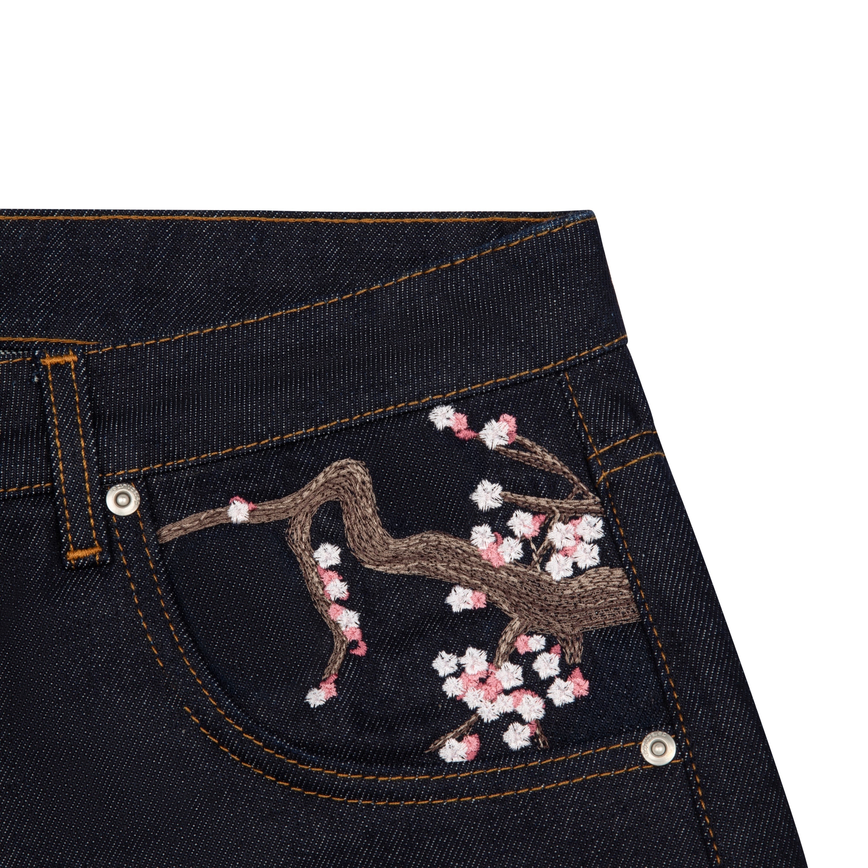 "blossom" indigo raw Jorts