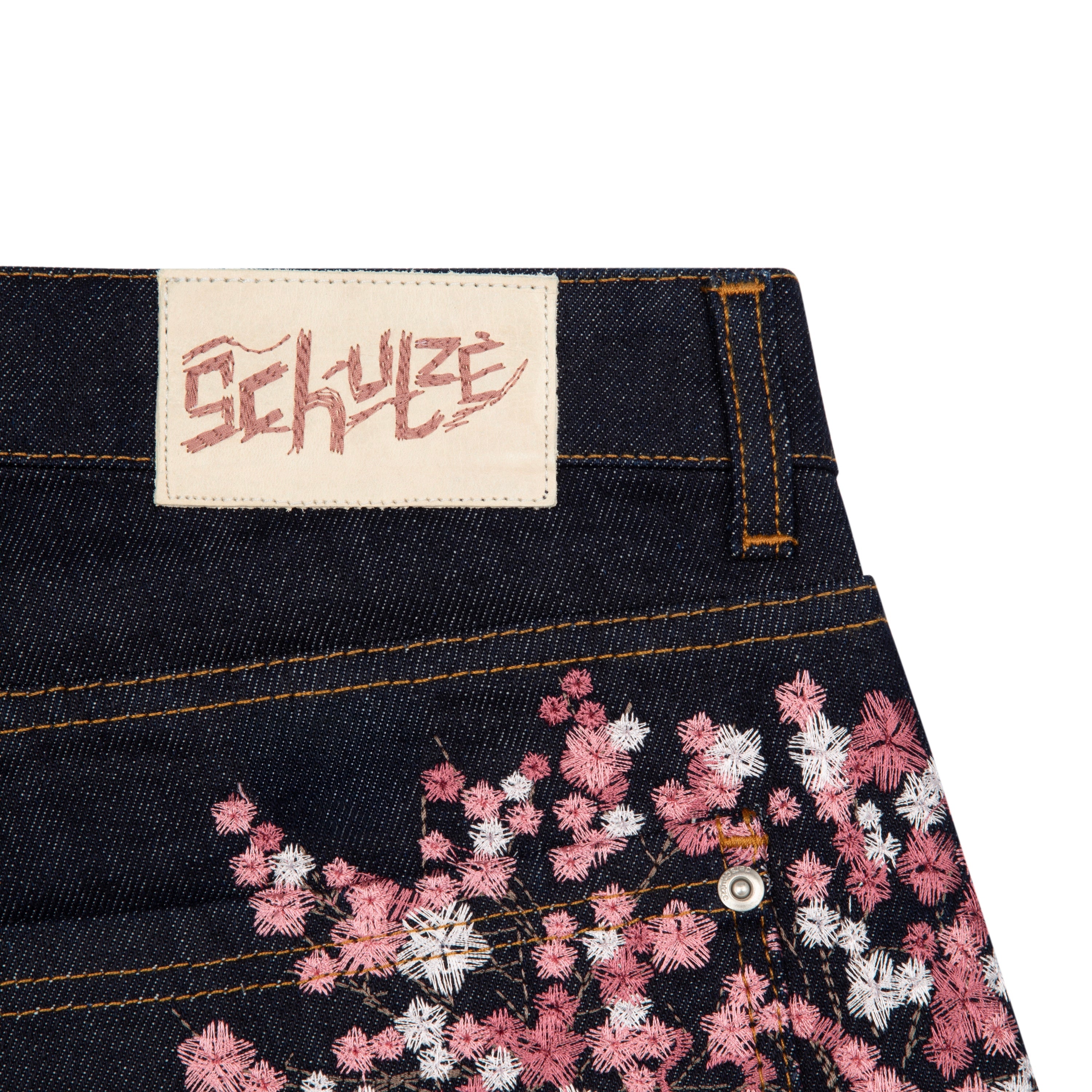 "blossom" indigo raw Jorts