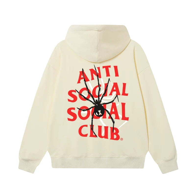 Anti Social Social Club Spider Red Logo Cream Hoodie