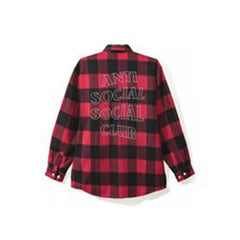 Anti Social Social Club Red Black Plaid Outline Logo Flannel Shirt