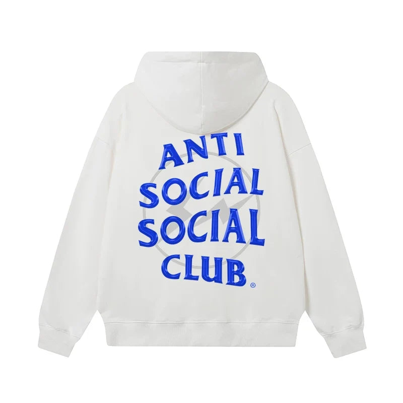 Anti Social Social Club Blue Logo White Hoodie