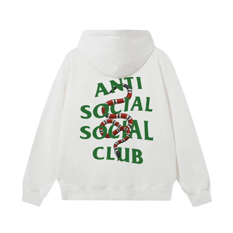 Anti Social Social Club Snake Graphic Green Logo White Hoodie
