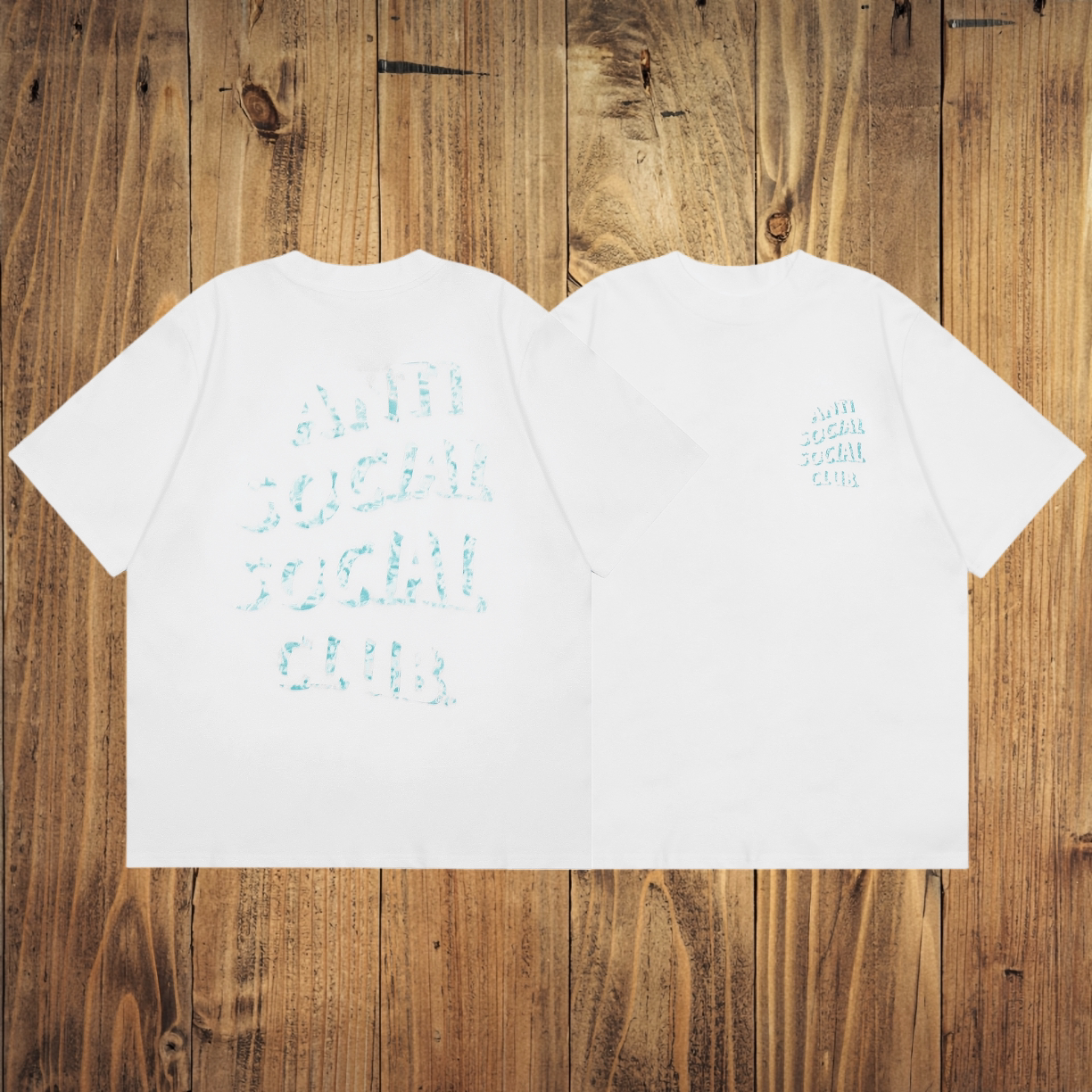 ASSC White Tee – Teal Vintage Print