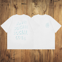 ASSC White Tee – Teal Vintage Print