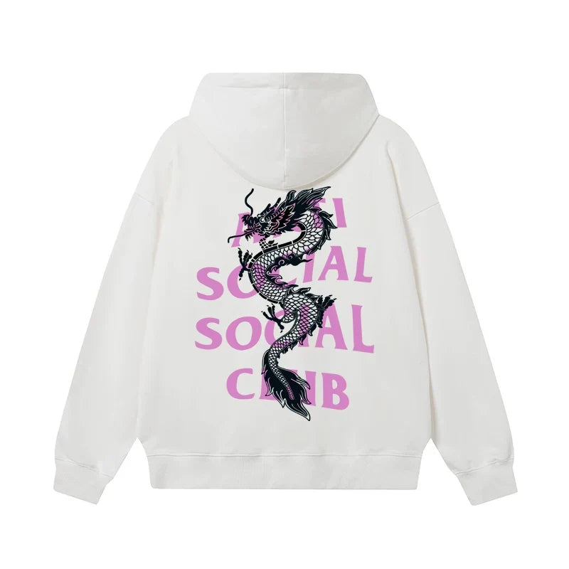 Anti Social Social Club Black Dragon Purple Logo White Hoodie