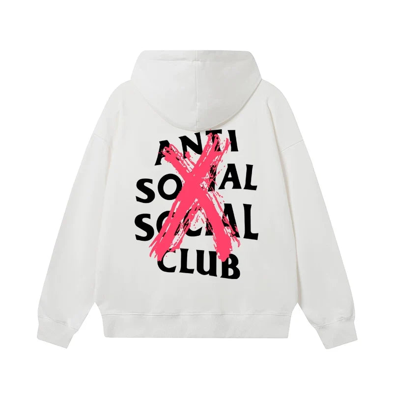 Anti Social Social Club Pink Cross Strike‑Out Logo White Hoodie