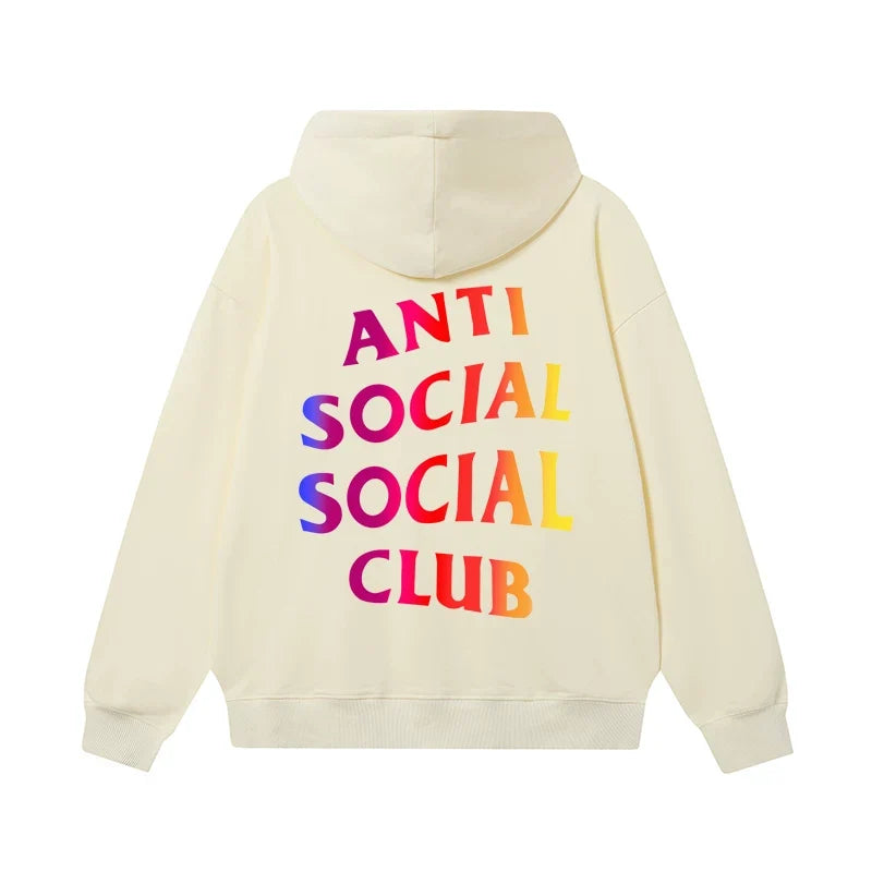Anti Social Social Club Rainbow Gradient Logo Cream Hoodie