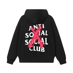 Anti Social Social Club Pink Cross Strike‑Out Logo Black Hoodie