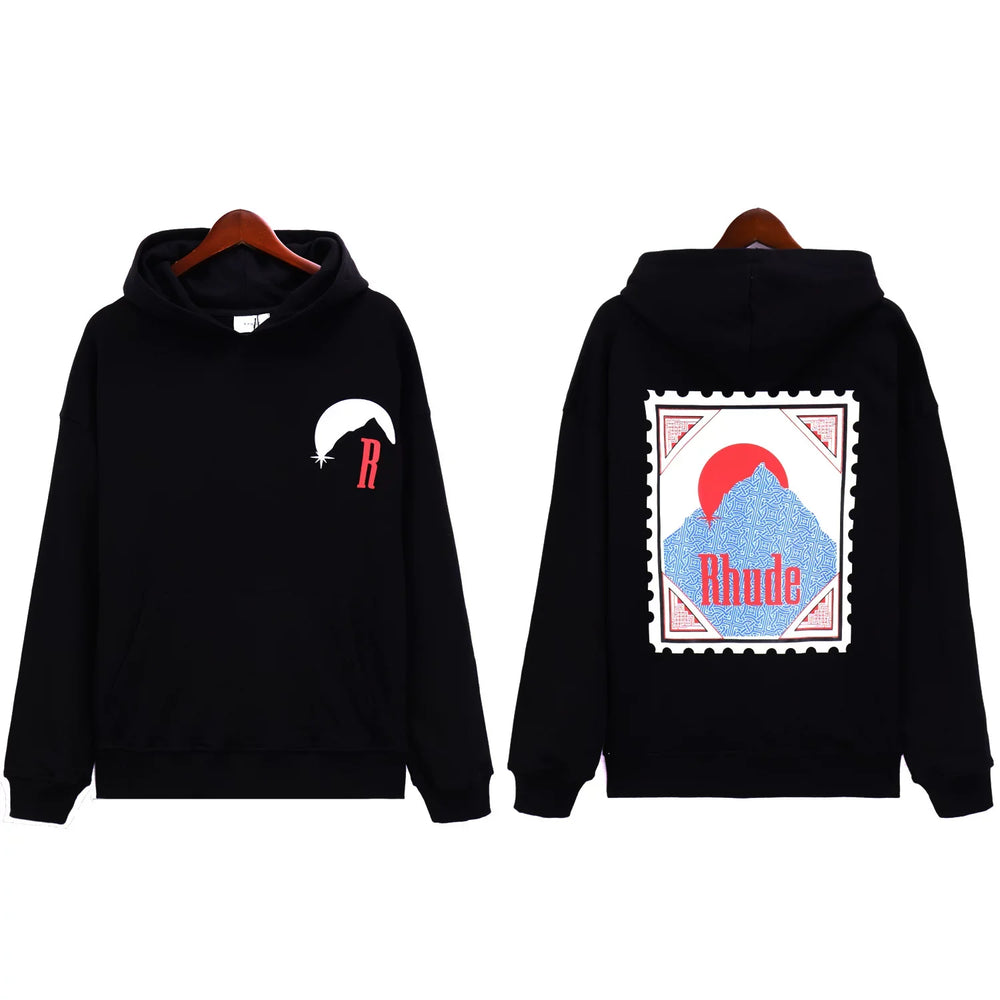 RHUDE Moon Chest Stamp Back Graphic Hoodie Black