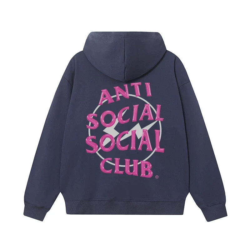 Anti Social Social Club Pink Logo Navy Hoodie