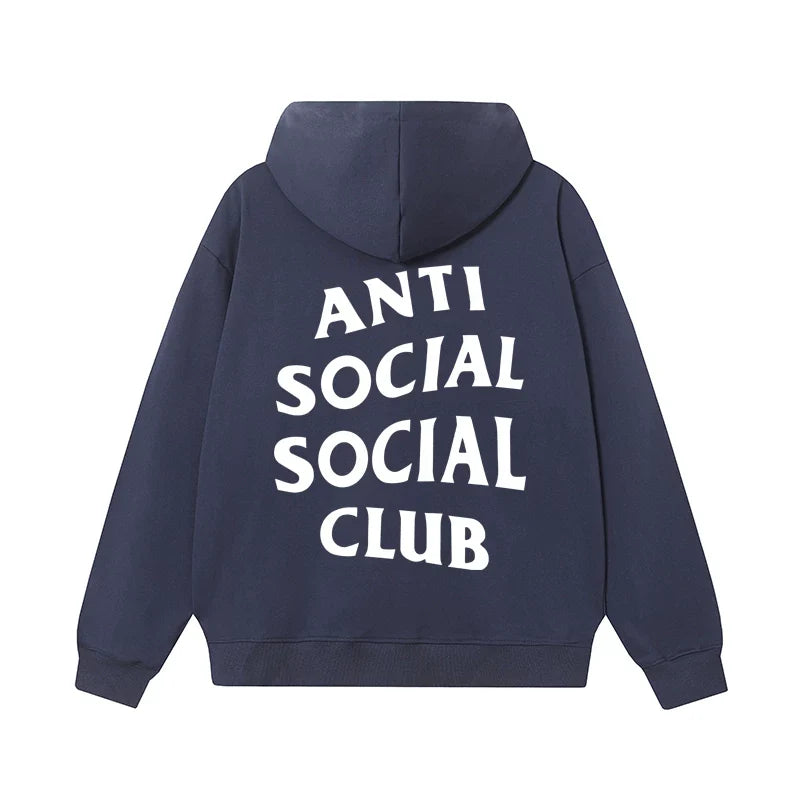 Anti Social Social Club Classic White Logo Navy Hoodie
