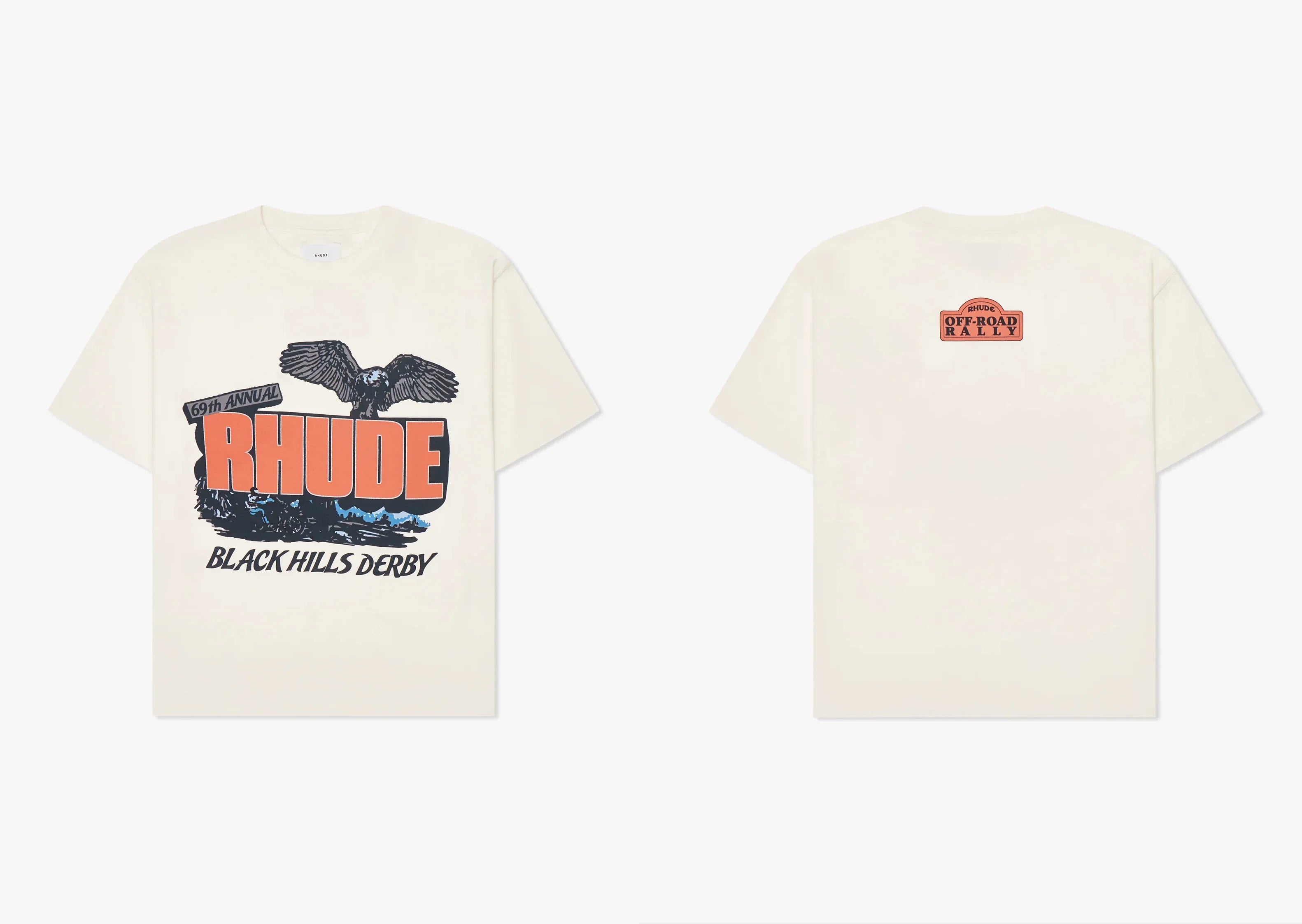 **Rhude Black Hills Derby Eagle Graphic Dual‑Sided Oversized T‑Shirt Off‑White
