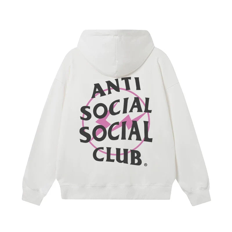 Anti Social Social Club Pink Bolt Circle Logo White Hoodie