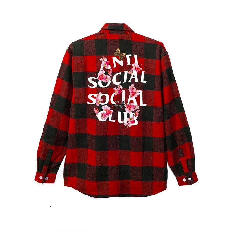 Anti Social Social Club Cherry Blossom Plaid Flannel Shirt