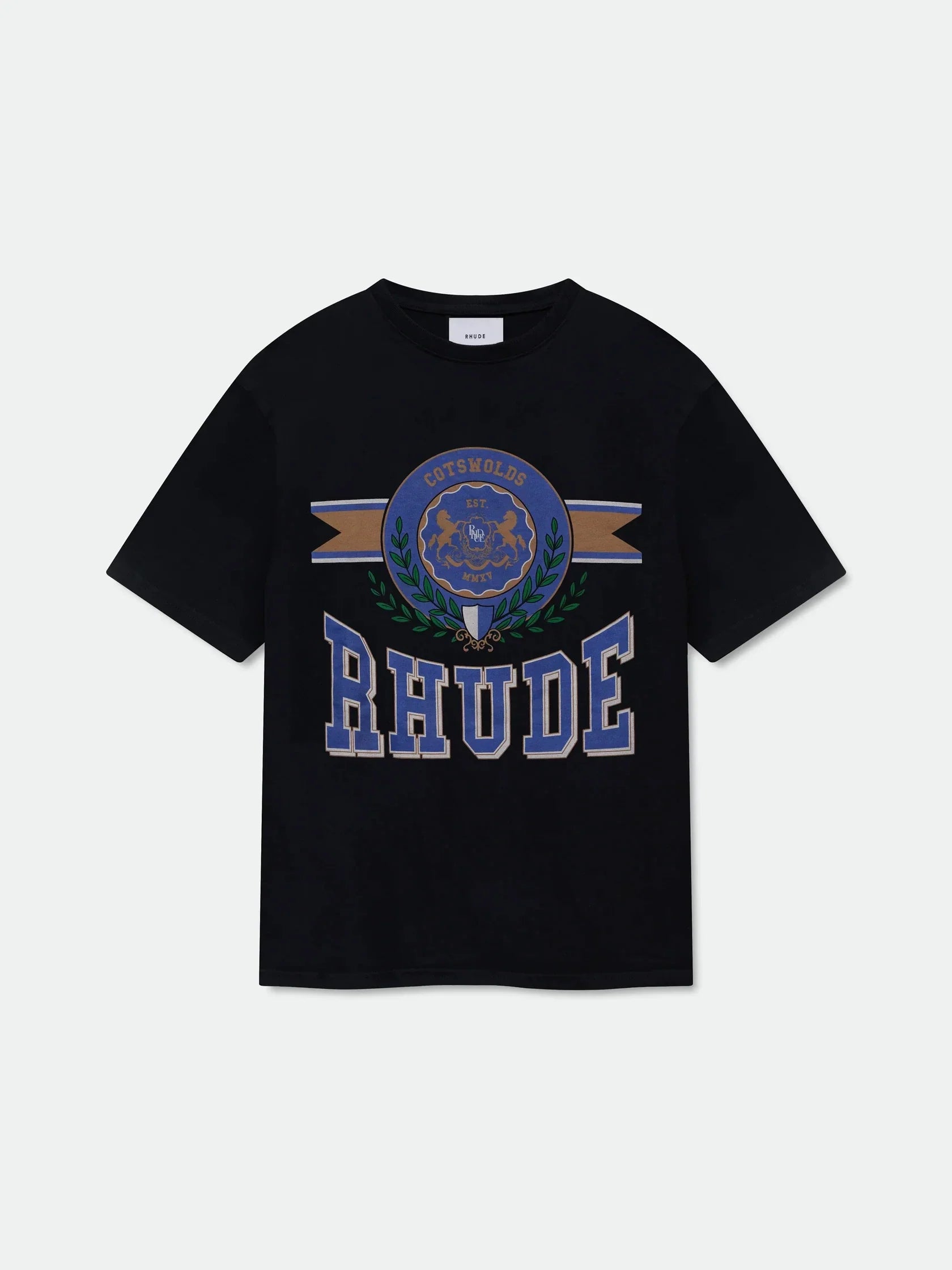 Rhude Varsity Laurel Crest Badge Oversized T‑Shirt Black