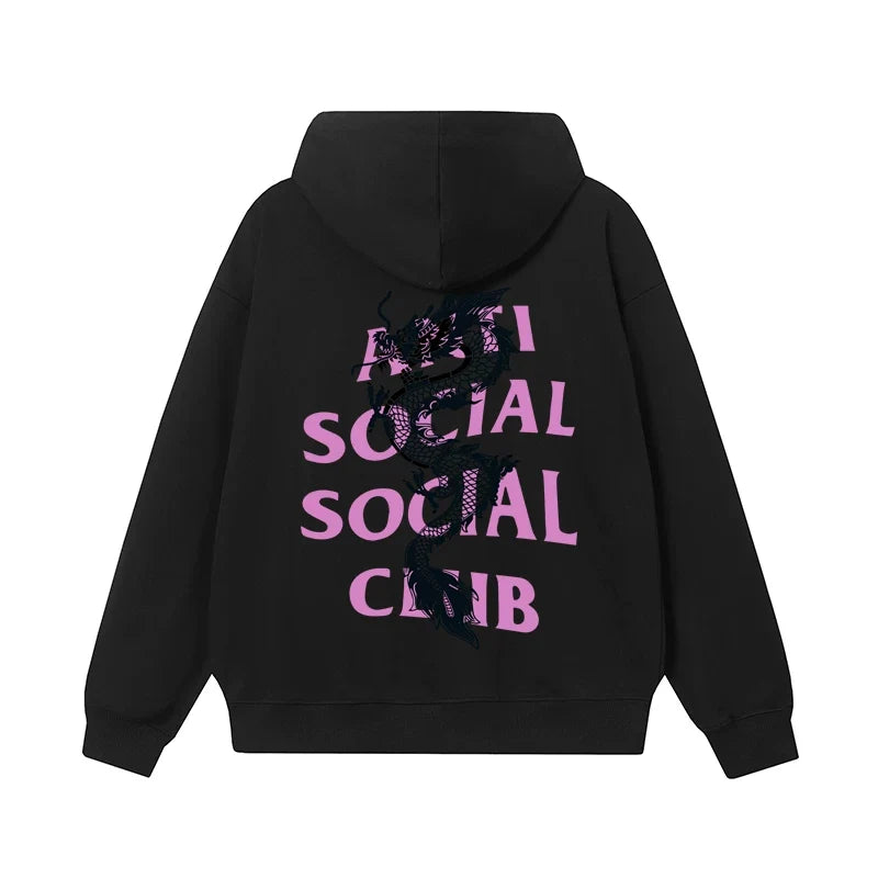 Anti Social Social Club Black Dragon Purple Logo Black Hoodie