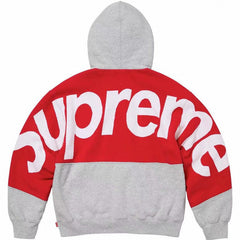Supreme Curved Logo Hooded Sweatshirt - Red / Heather Grey